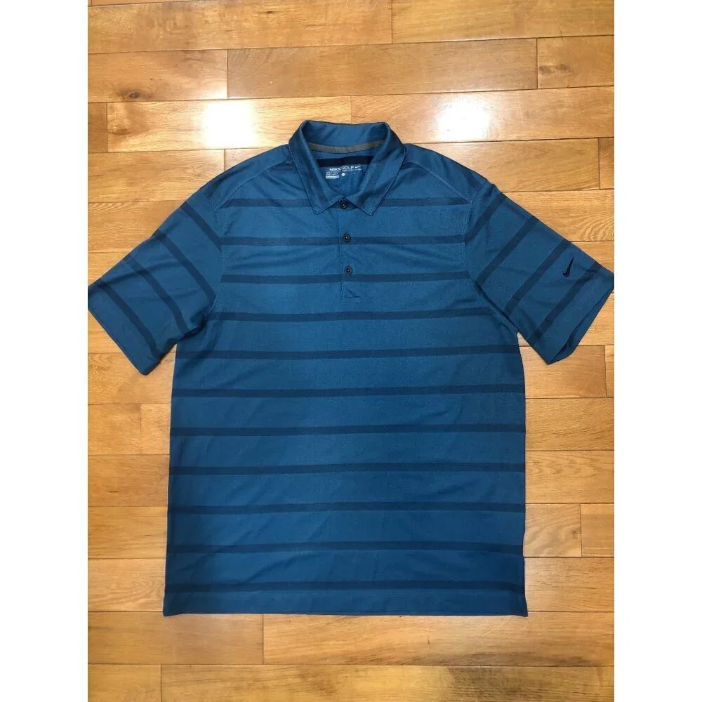 Nike Golf Dri-Fit Short Sleeve Blue Striped Polo Shirt Size L